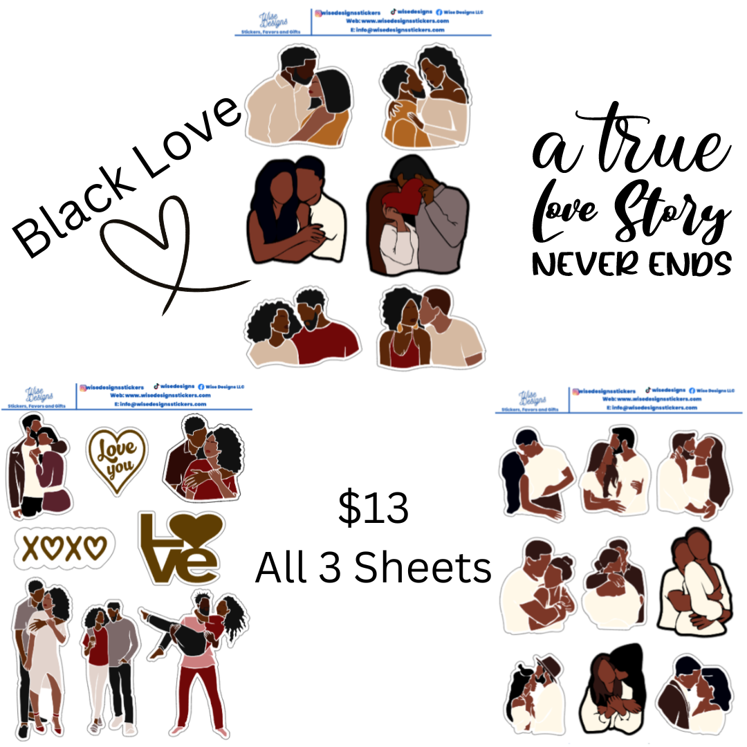 Black Love Sticker Sheets - Premium Kiss Cut from Wise Designs - Just $5! Shop now at Wise Designs