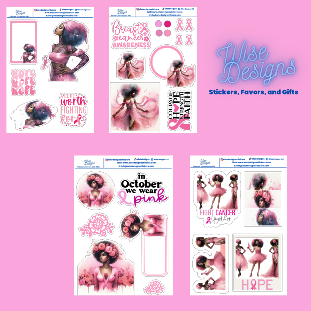 Breast Cancer Awareness Fantasy Watercolor Sticker Sheets - Premium Kiss Cut Stickers from Wise Designs - Just $5! Shop now at Wise Designs