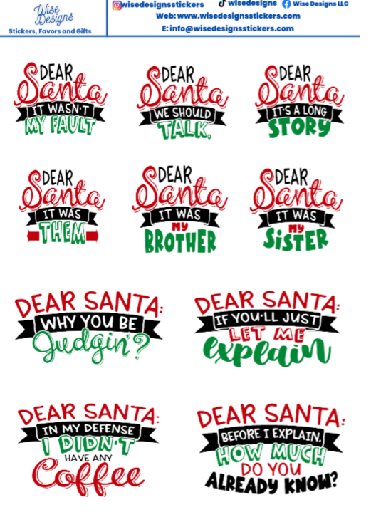 Dear Santa Sticker Sheets - Premium Kiss Cut from Wise Designs  - Just $5! Shop now at Wise Designs