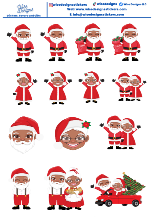 Black Santa, Mrs. Claus, and Grandkids Sticker Sheets - Premium  from Wise Designs  - Just $5! Shop now at Wise Designs
