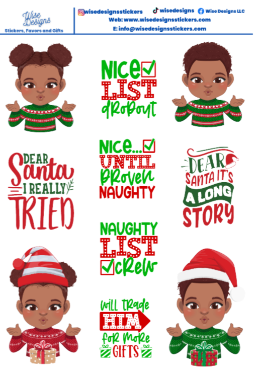 Black Santa, Mrs. Claus, and Grandkids Sticker Sheets - Premium  from Wise Designs  - Just $5! Shop now at Wise Designs