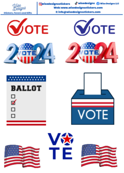 Vote '24 Sticker Sheets - Premium Kiss Cut Stickers from Wise Designs - Just $5! Shop now at Wise Designs