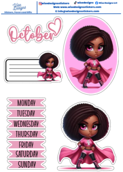Breast Cancer Awareness Girls Sticker Sheets - Premium Kiss Cut Stickers from Wise Designs - Just $5! Shop now at Wise Designs