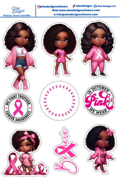 Breast Cancer Awareness Girls Sticker Sheets - Premium Kiss Cut Stickers from Wise Designs - Just $5! Shop now at Wise Designs