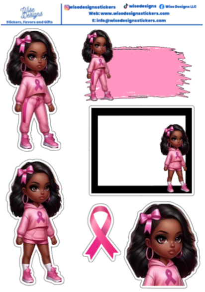 Breast Cancer Awareness Girls Sticker Sheets - Premium Kiss Cut Stickers from Wise Designs - Just $5! Shop now at Wise Designs