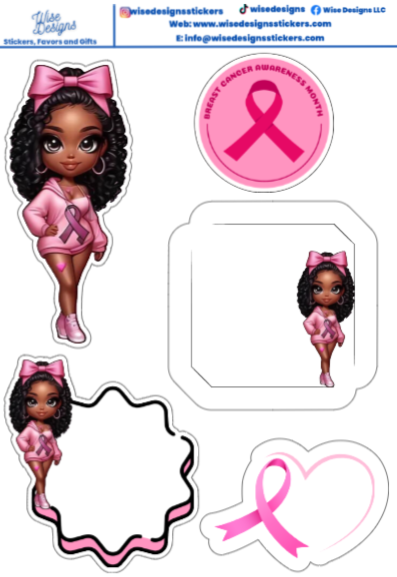 Breast Cancer Awareness Girls Sticker Sheets - Premium Kiss Cut Stickers from Wise Designs - Just $5! Shop now at Wise Designs