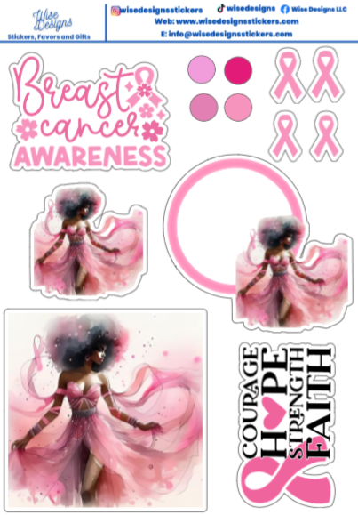 Breast Cancer Awareness Fantasy Watercolor Sticker Sheets - Premium Kiss Cut Stickers from Wise Designs - Just $5! Shop now at Wise Designs
