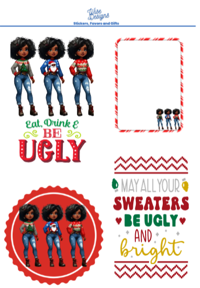 Ugly Christmas Sweater Sticker Sheets - Premium Kiss Cut Stickers from Wise Designs - Just $5! Shop now at Wise Designs