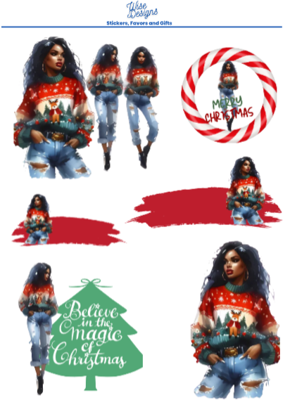 Ugly Christmas Sweater Sticker Sheets - Premium Kiss Cut Stickers from Wise Designs - Just $5! Shop now at Wise Designs