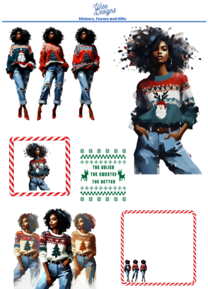 Ugly Christmas Sweater Sticker Sheets - Premium Kiss Cut Stickers from Wise Designs - Just $5! Shop now at Wise Designs