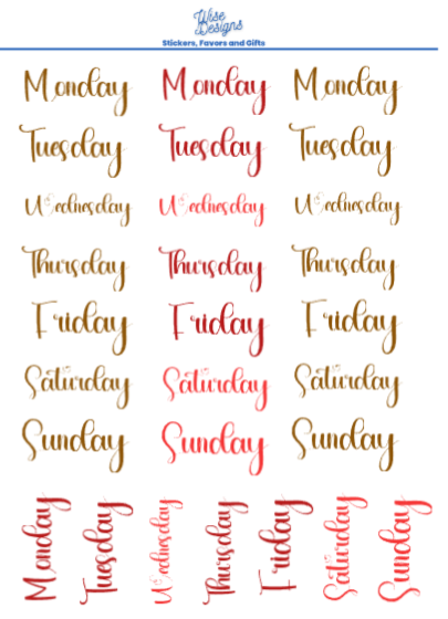 Days of The Week Sticker Sheet - Premium Kiss Cut Stickers from Wise Designs - Just $5! Shop now at Wise Designs