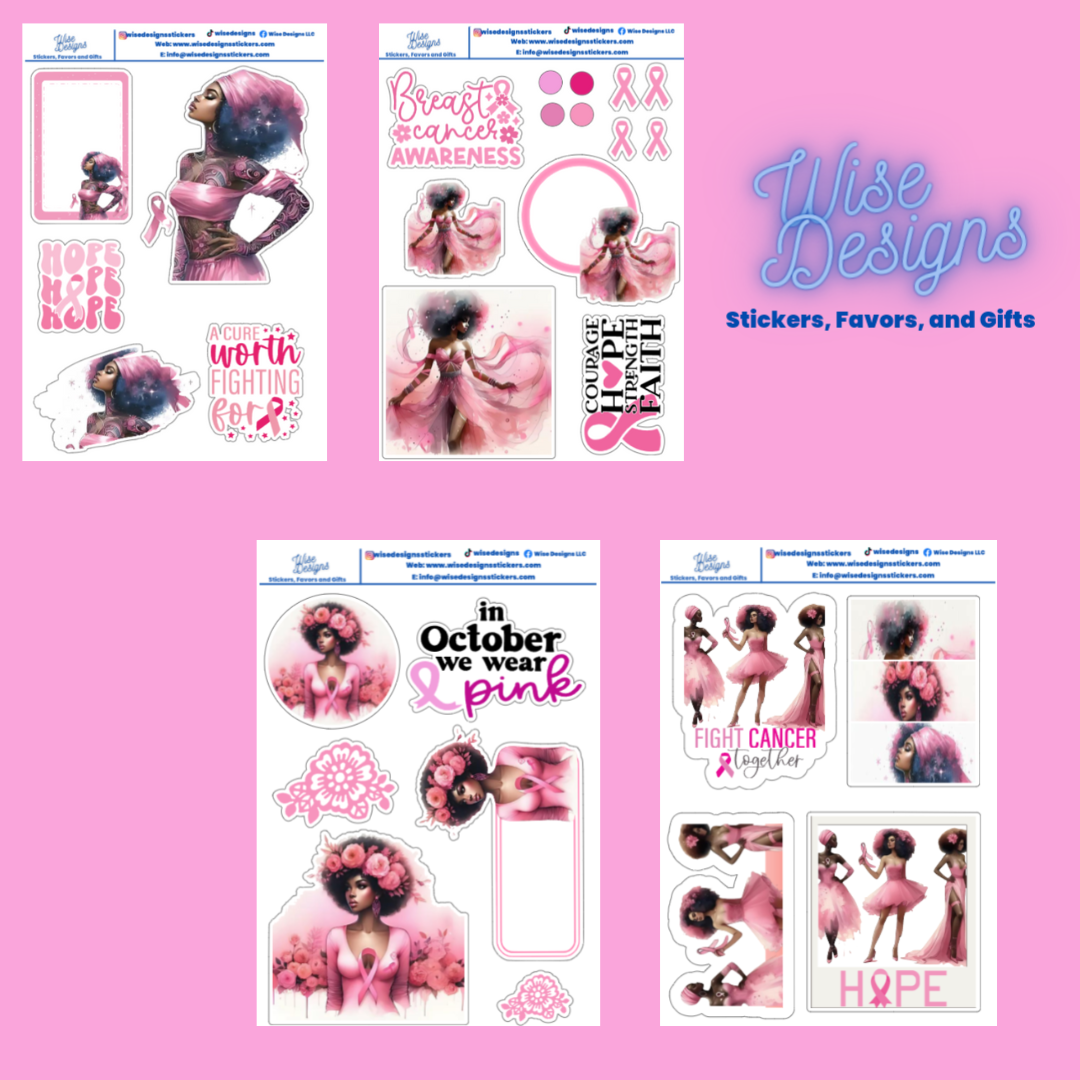 Breast Cancer Awareness Fantasy Watercolor Sticker Sheets - Premium Kiss Cut Stickers from Wise Designs - Just $5! Shop now at Wise Designs 