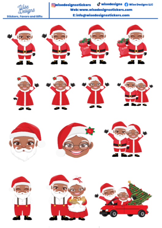 Black Santa, Mrs. Claus, and Grandkids Sticker Sheets - Premium  from Wise Designs  - Just $5! Shop now at Wise Designs 