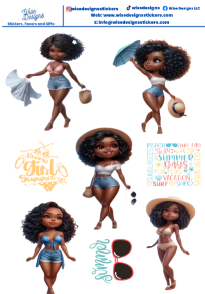 Summer Girls Sticker Sheets - Premium Kiss Cut Stickers from Wise Designs - Just $5! Shop now at Wise Designs 