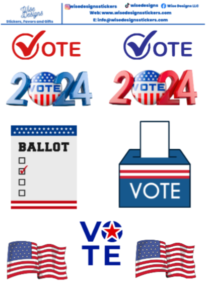 Vote '24 Sticker Sheets - Premium Kiss Cut Stickers from Wise Designs - Just $5! Shop now at Wise Designs 