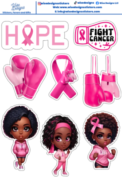 Breast Cancer Awareness Girls Sticker Sheets - Premium Kiss Cut Stickers from Wise Designs - Just $5! Shop now at Wise Designs 