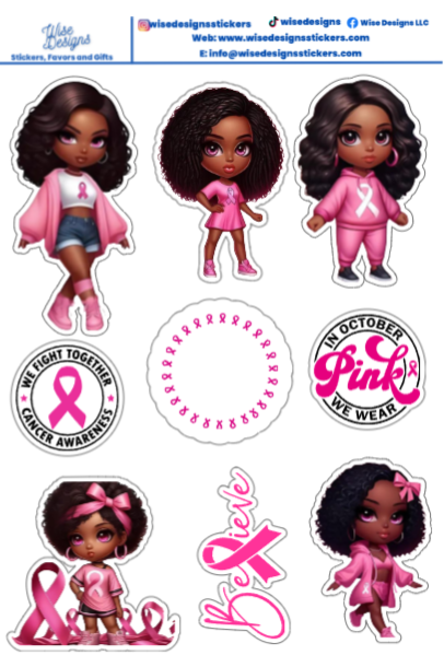 Breast Cancer Awareness Girls Sticker Sheets - Premium Kiss Cut Stickers from Wise Designs - Just $5! Shop now at Wise Designs 