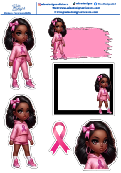 Breast Cancer Awareness Girls Sticker Sheets - Premium Kiss Cut Stickers from Wise Designs - Just $5! Shop now at Wise Designs 