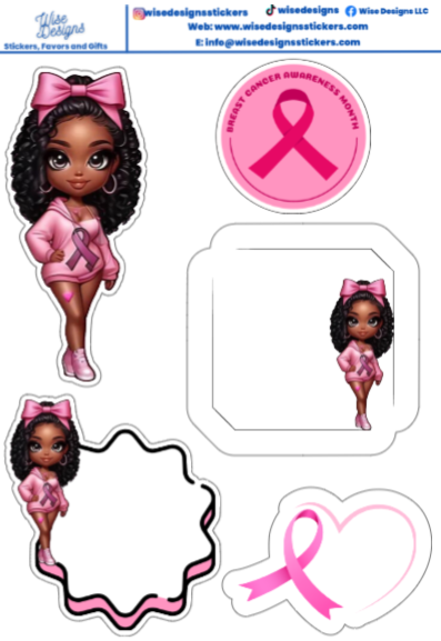 Breast Cancer Awareness Girls Sticker Sheets - Premium Kiss Cut Stickers from Wise Designs - Just $5! Shop now at Wise Designs 