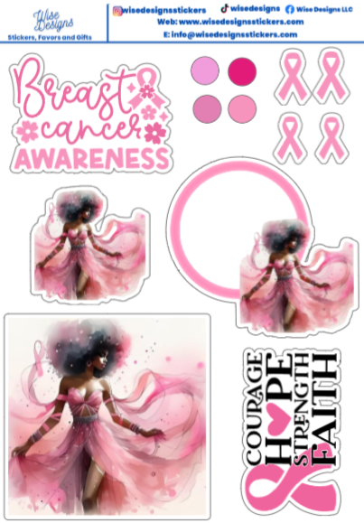 Breast Cancer Awareness Fantasy Watercolor Sticker Sheets - Premium Kiss Cut Stickers from Wise Designs - Just $5! Shop now at Wise Designs 