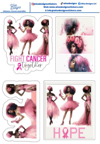 Breast Cancer Awareness Fantasy Watercolor Sticker Sheets - Premium Kiss Cut Stickers from Wise Designs - Just $5! Shop now at Wise Designs 