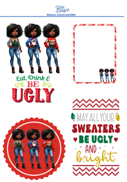 Ugly Christmas Sweater Sticker Sheets - Premium Kiss Cut Stickers from Wise Designs - Just $5! Shop now at Wise Designs 