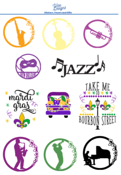 Mardi Gras Sticker Sheets - Premium Kiss Cut Stickers from Wise Designs - Just $5! Shop now at Wise Designs 