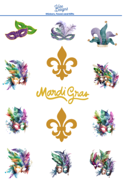 Mardi Gras Sticker Sheets - Premium Kiss Cut Stickers from Wise Designs - Just $5! Shop now at Wise Designs 